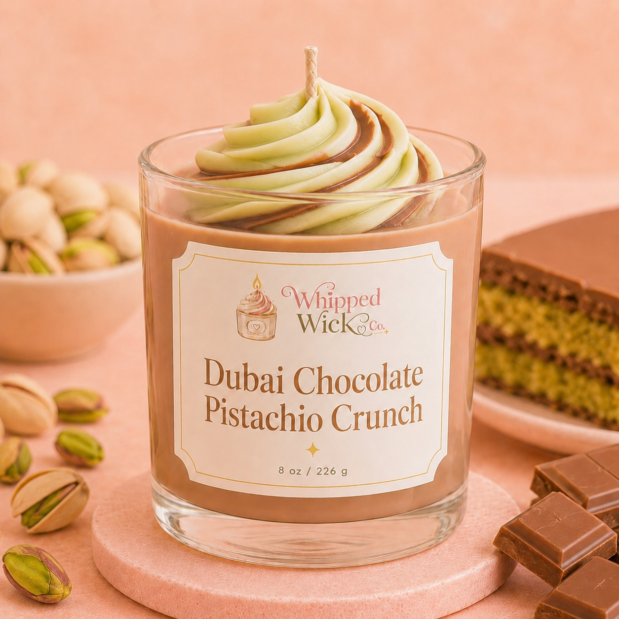 Dubai Chocolate Pistachio Crunch Candle | Viral Dessert Drop