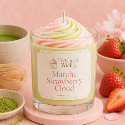 Matcha Strawberry Cloud Candle | Matcha Dessert Candle