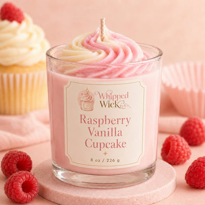 Raspberry Vanilla Cupcake Candle | Whipped Dessert Candle