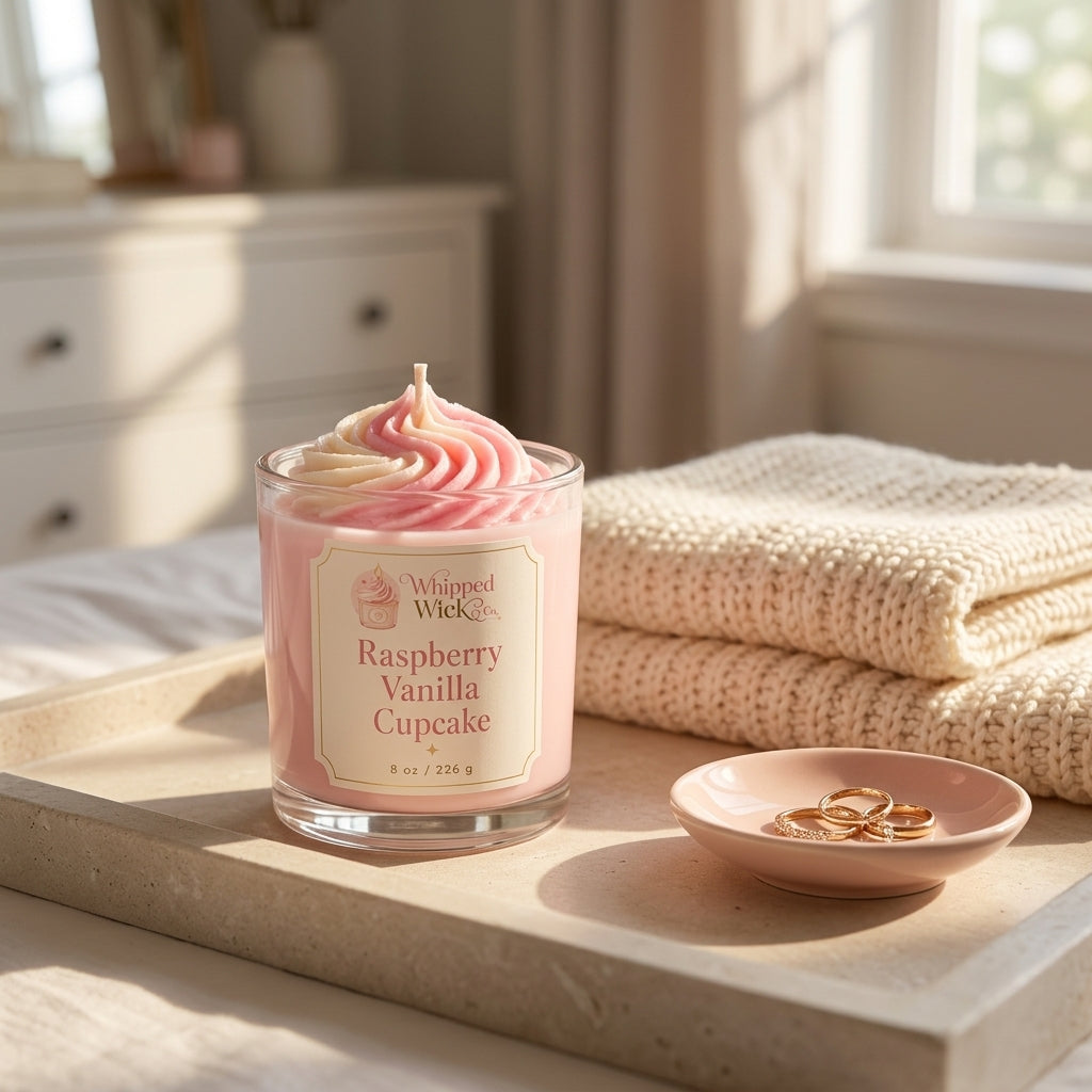 Raspberry Vanilla Cupcake Candle | Whipped Dessert Candle