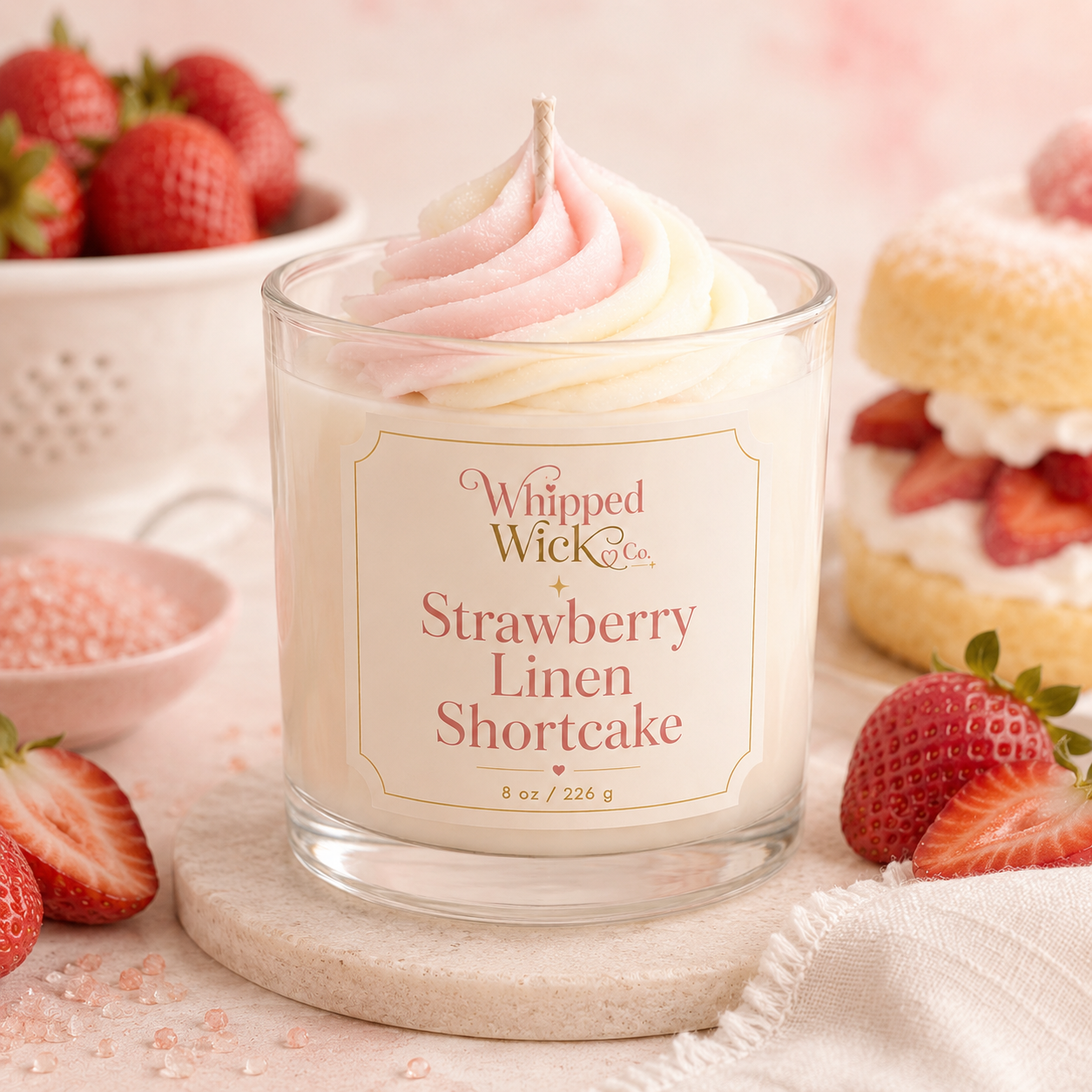 Strawberry Linen Shortcake Whipped Candle
