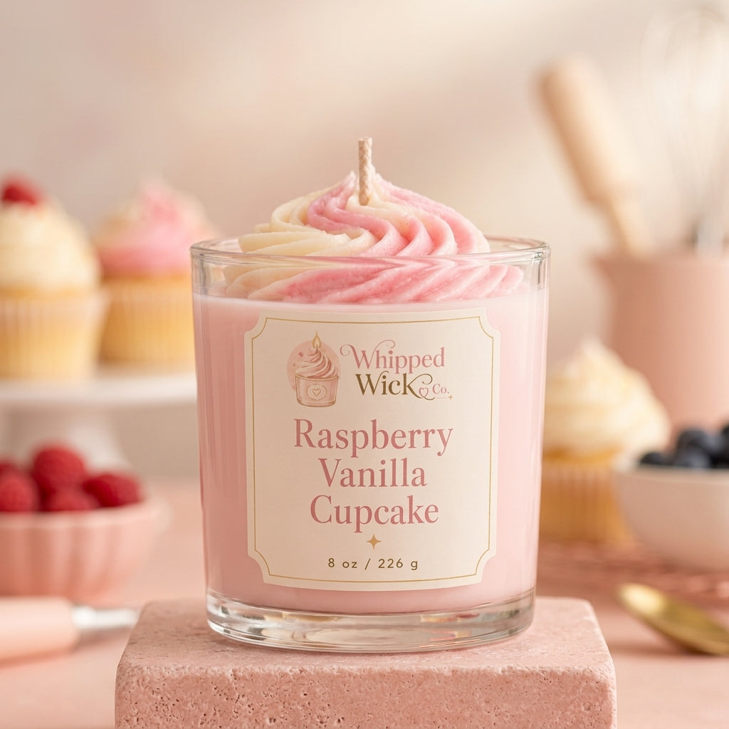 Raspberry Vanilla Cupcake Candle | Whipped Dessert Candle