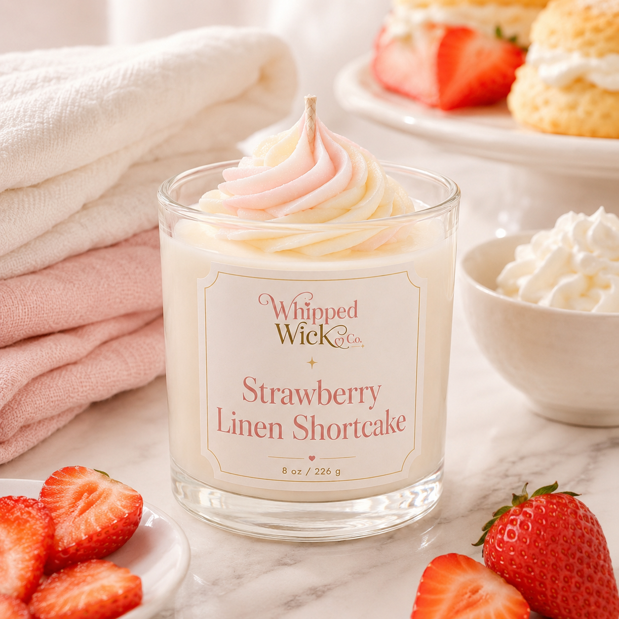 Strawberry Linen Shortcake Whipped Candle