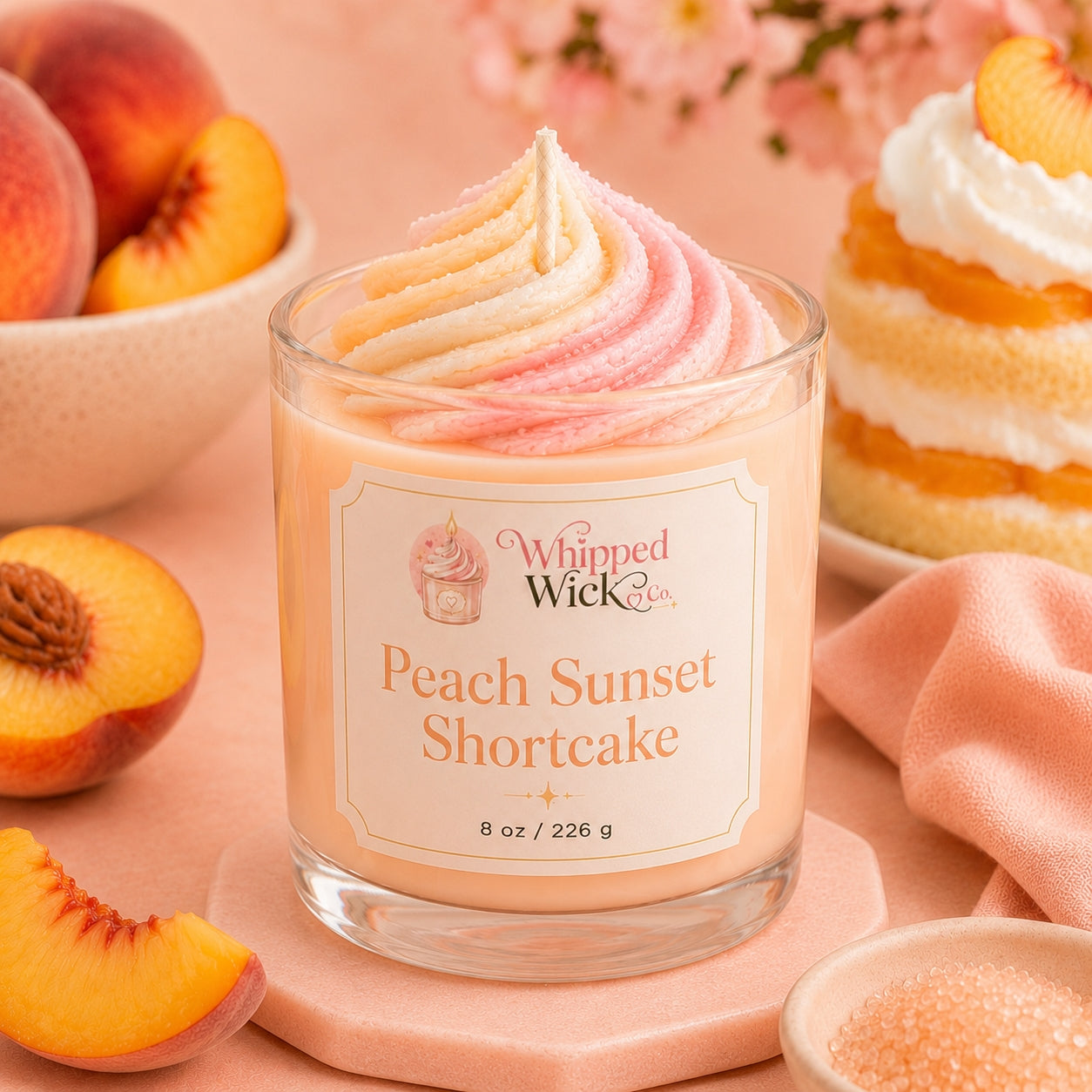 Peach Shortcake Candle | Peach Vanilla Cake Whipped Candle